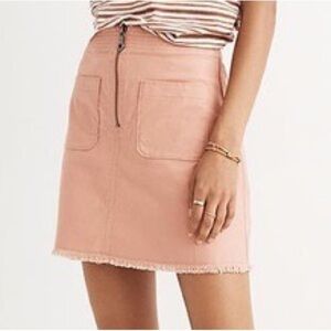 Madewell A-Line Zip Denim Skirt Peach Pink Pockets Raw Hem Retro Size 0